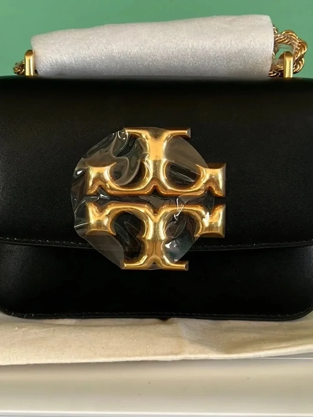 Tory Burch Black Leather Crossbody with Gold Logo Accent